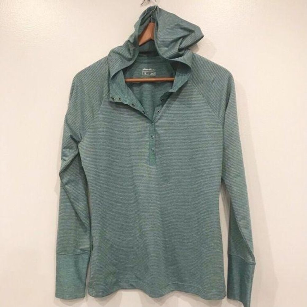 Eddie Bauer Hooded Long Sleeve Quarter Snap Shirt